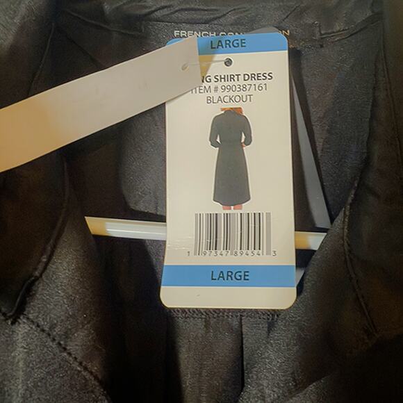 New French Connection Button Front Shirt Midi Dress Pockets Black Large NWT - Picture 3 of 7